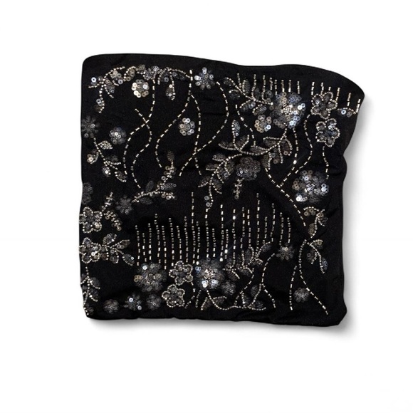 Faded Rose Black sequin tube top with beaded floral design nye in size small New - Picture 2 of 8